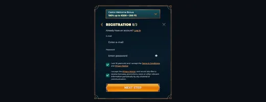 Registration form asking for email and password