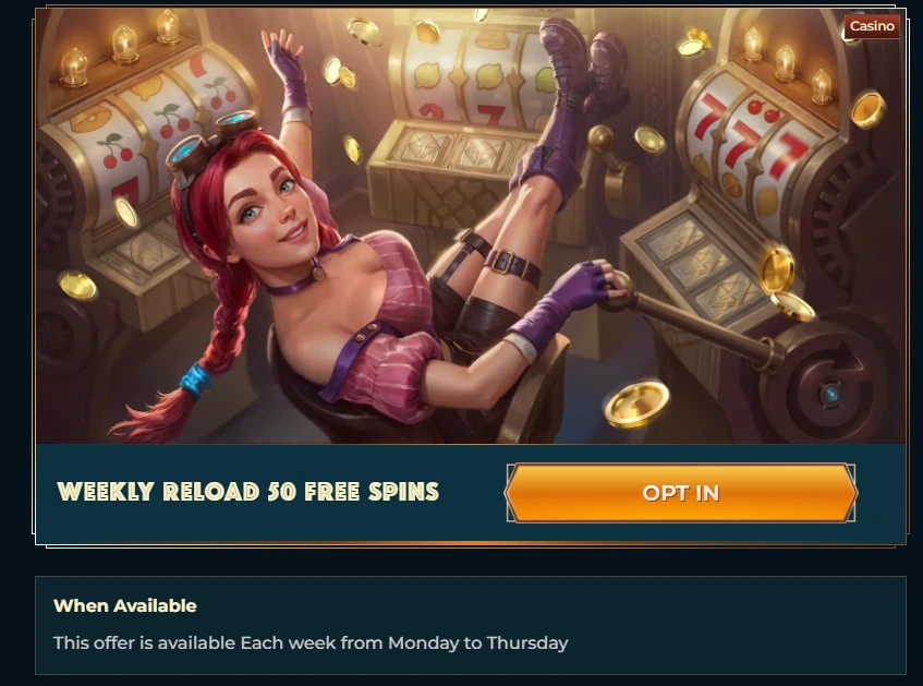 A weekly free spins bonus offered by MonsterWin