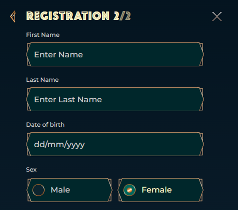 The personal information input screen