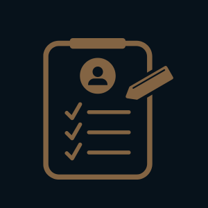 Icon depicting a registration form with a pencil and checkmarks, symbolizing the sign-up process.