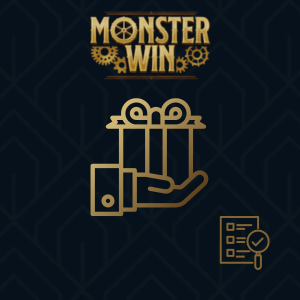 A hand holds a gift box with a clipboard on the side, under the MonsterWin logo.