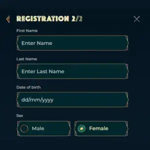 The personal information input screen